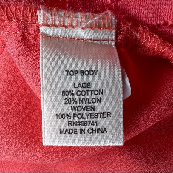 2X TRU SELF ORANGE LACE BLOUSE OPEN BACK CROPPED SHORT SLEEVE - Picture 12 of 13